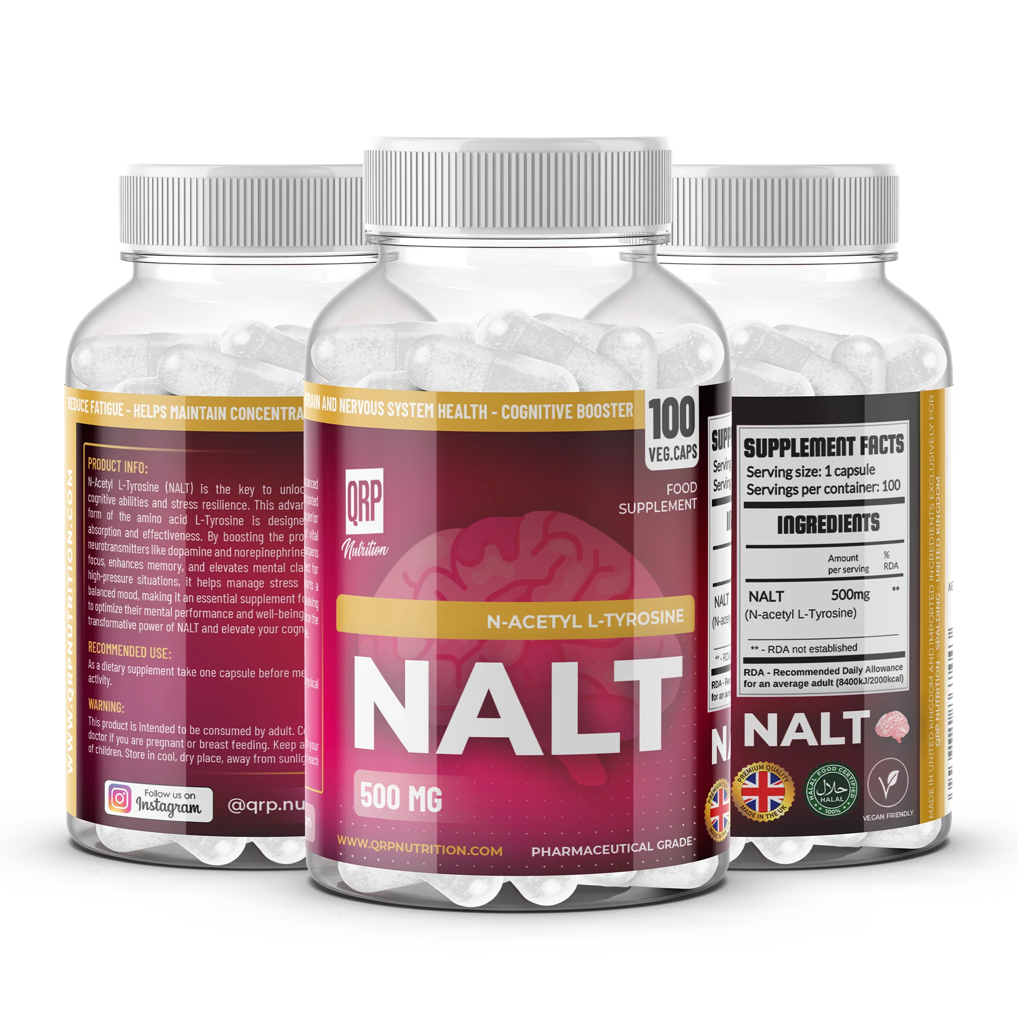 QRP Nutrition NALT 500mg supplement bottle for focus and mood support
