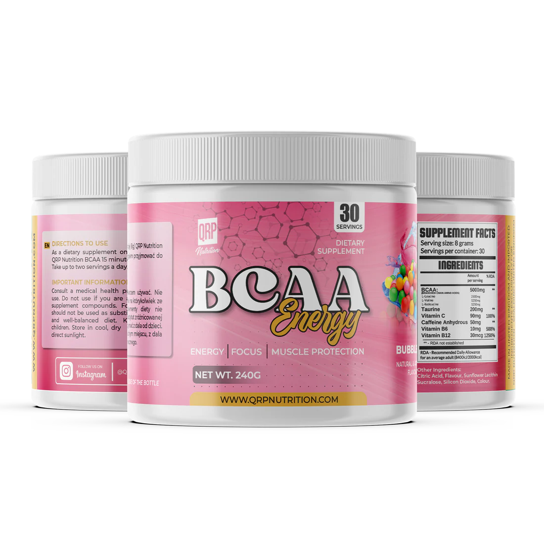 QRP Nutrition BCAA Energy 240g (Bubble Gum flavour)