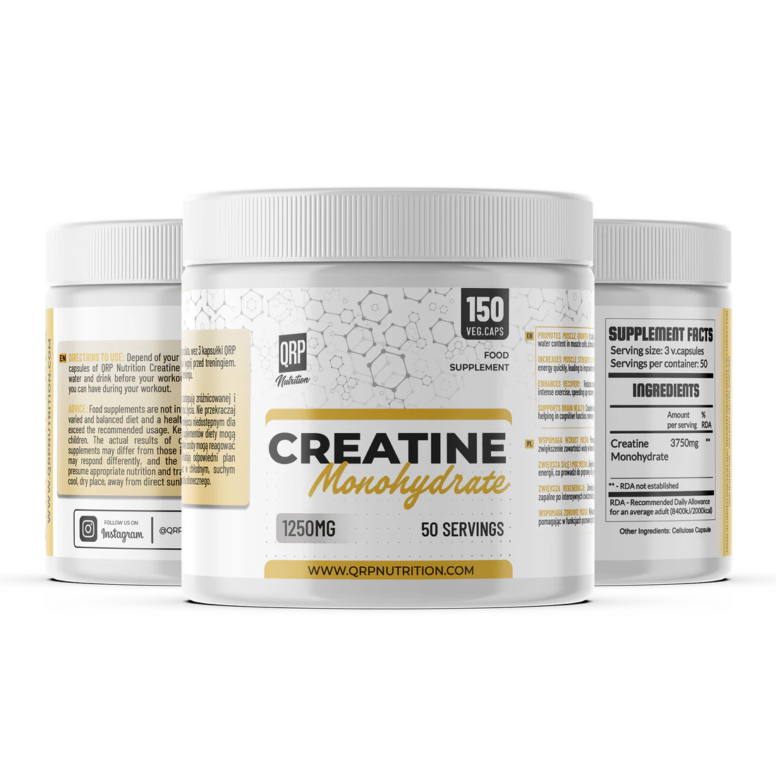 QRP Nutrition Creatine Monohydrate 1250mg (150/300capsules)