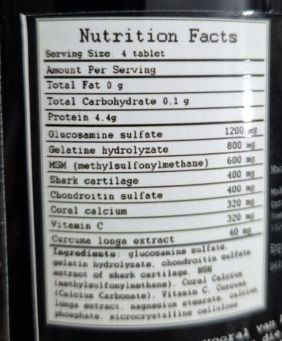 ARTRO 6 + Extreme & Fit Nutrition Supplemetnt facts