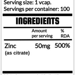 ZINC Strong QRP Nutrition 50 mg supp facts