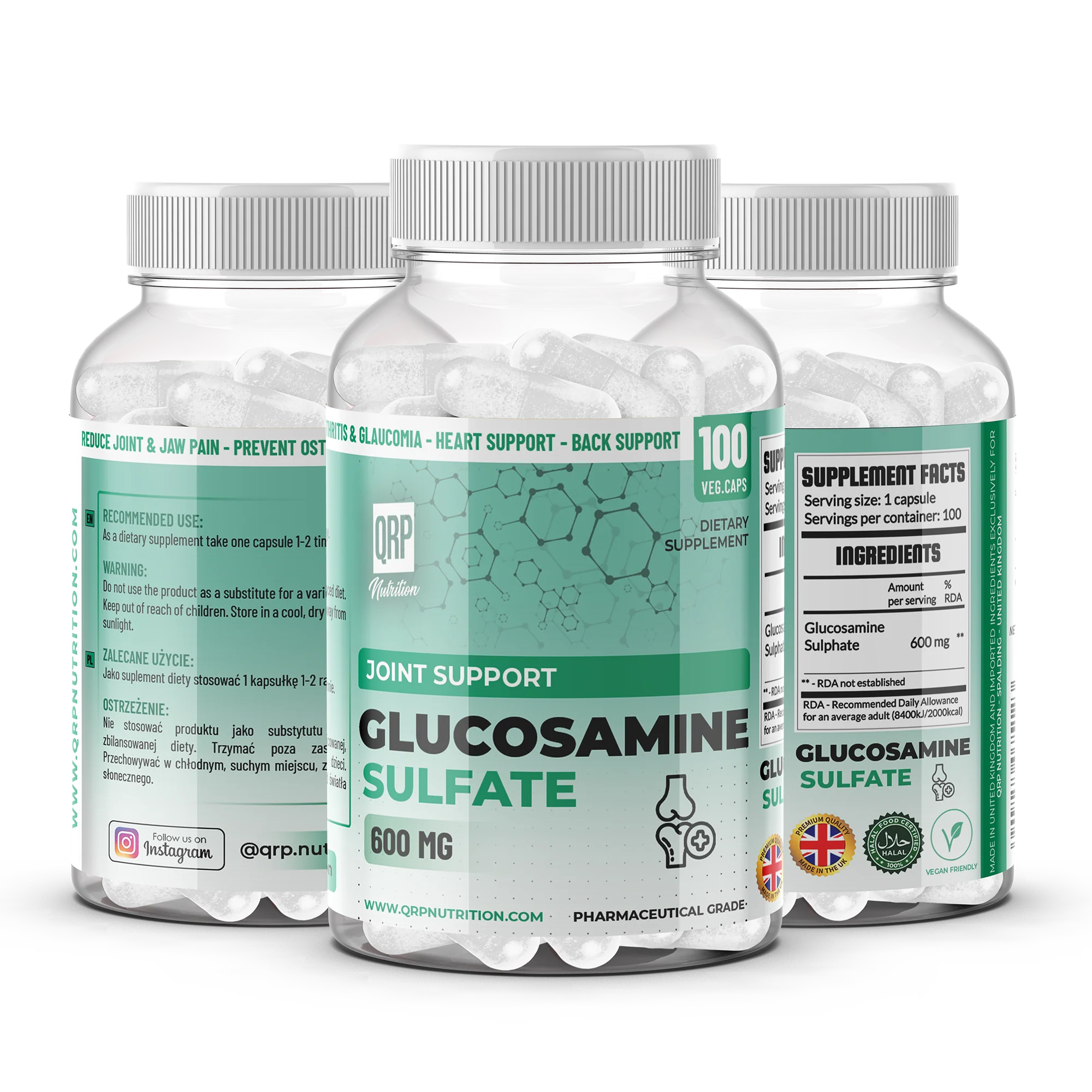 Glucosamine 600mg capsules for arthritis and mobility support