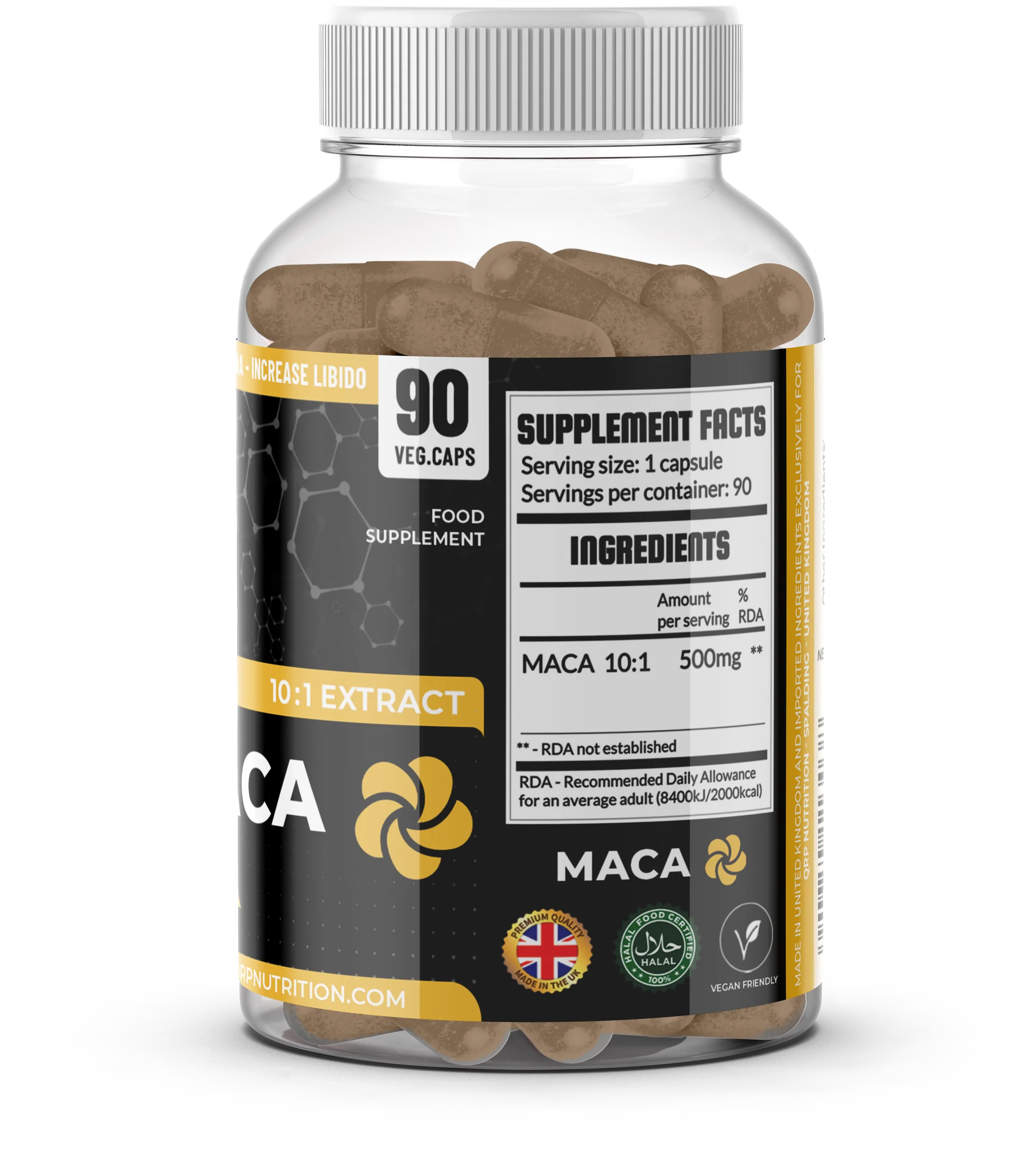 Maca root supplement bottle – QRP Nutrition 90 capsules USA